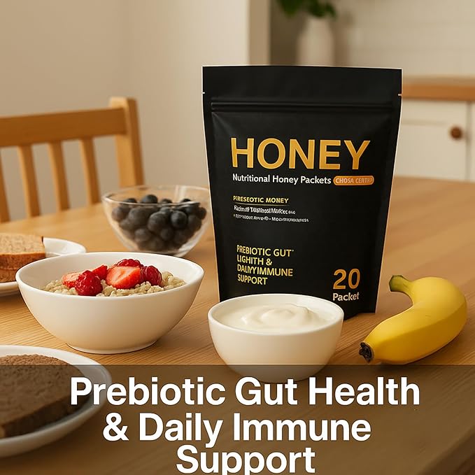 Nutrition Honey Packets Organic Premium Natural Pure Honey with Himalayan Salt Hericium Erinaceus Immune Support Prebiotic Gut Health Electrolyte Replenishment 20 Pack (1)