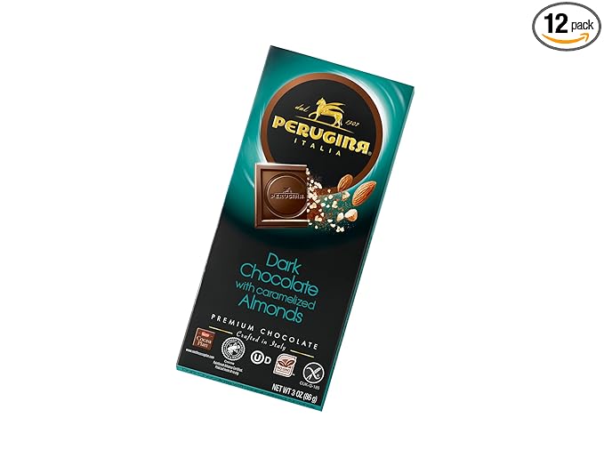 Perugina Dark Chocolate With Almonds bar 3 Ounce (Pack of 12)