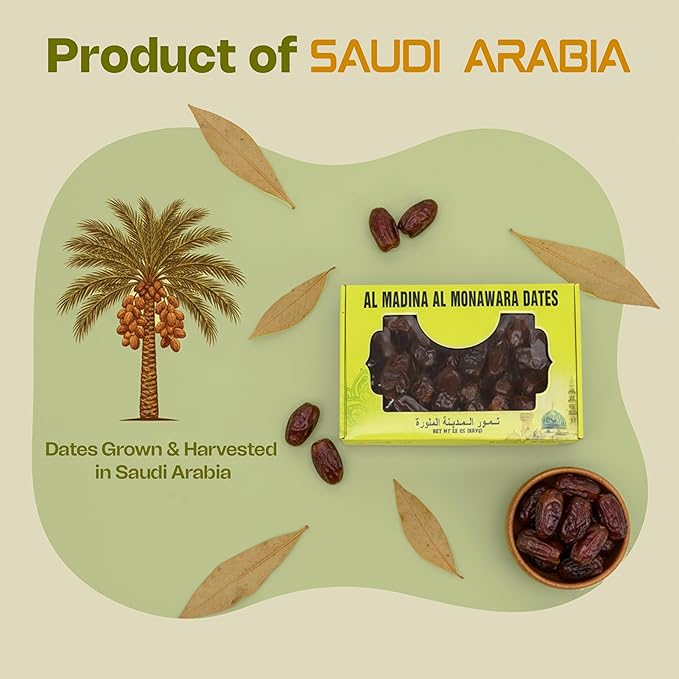 Sahara Gold Al Madina Al Monawara Saudi Dates | Gluten-Free &amp Non GMO | Naturally Mildly Sweet &amp Soft Texture | Non Pitted Dates | High Fiber Dried Fruit For Ramadan Snacking &amp Smoothies