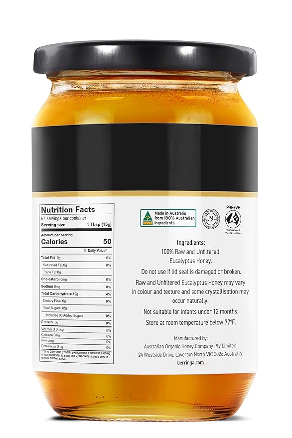 Berringa Raw Unfiltered Eucalyptus Honey Australian Made 17.6 oz Pure Natural (1 kg)