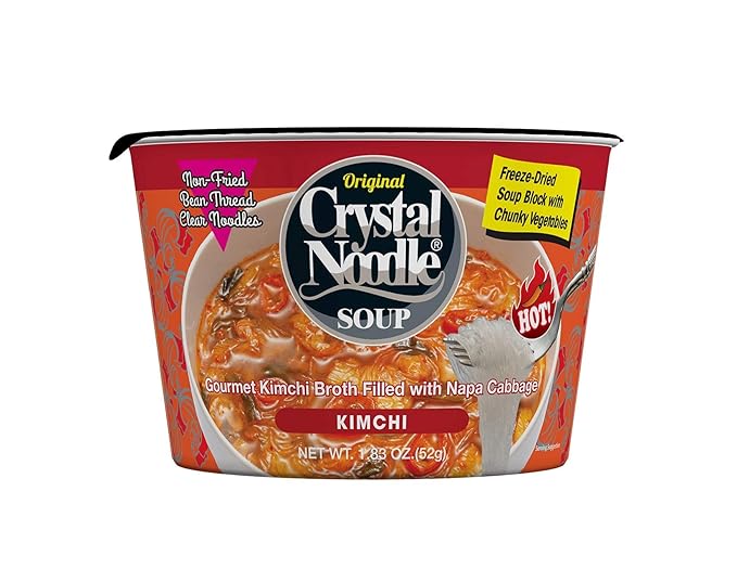 Crystal Noodle Soup Kimchi Savory Broth Filled with Spicy Napa Cabbage (Pack of 6 Cups) 1.83 OZ