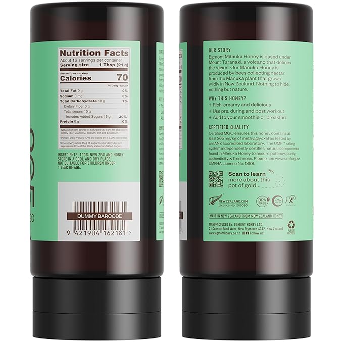 Egmont Honey Manuka Honey UMF 10+ MGO 265+ Squeeze Bottle 12.3oz (350g) | Kosher BPA Free Certified UMF &amp MGO 100% Pure Traceable New Zealand Non-GMO Honey