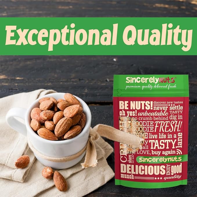 Sincerely Nuts – Roasted Whole Salted Almonds | 2 Lb. Bag | Delicious Guilt Free Snack | Low Calorie Vegan Gluten Free | Gourmet Kosher Food | Source of Fiber Protein Vitamins and Minerals