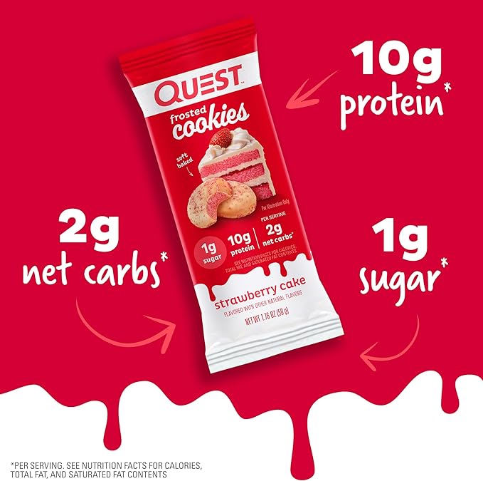 Quest S'mores Protein Bar 12 Count &amp Strawberry Cake Frosted Cookie Twin Pack with 16 Cookies High Protein Low Carb Gluten Free