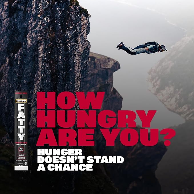 FATTY Meat Sticks Made with Grass Fed Beef Pork Raised Without Antibiotics 11g Protein Per Stick Honey BBQ Easter Basket Stuffer for Men 2 oz. (Pack of 20)