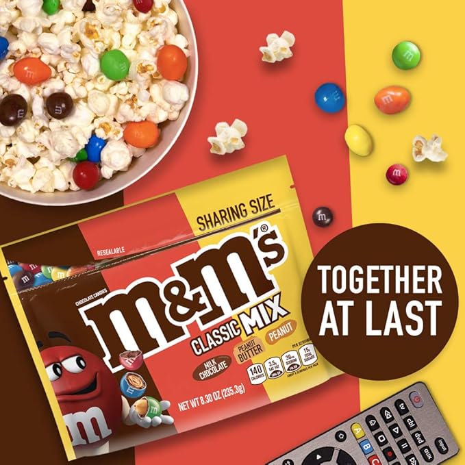 M&ampM’S Classic Chocolate Candy Mix of Peanut Peanut Butter &amp Milk Chocolate Sharing Size 8.3 oz Bags (Pack of 8)