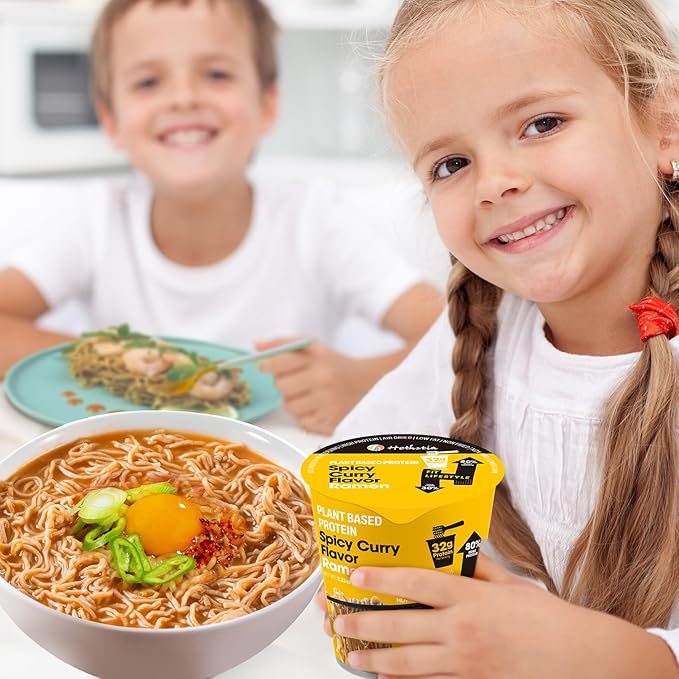 Hethstia Protein Ramen Spicy Curry Flavor 6-Pack Instant Noodle Soup 32g Plant-Based Protein Vegan Low Fat Non-GMO Healthy High Protein Ramen Meal