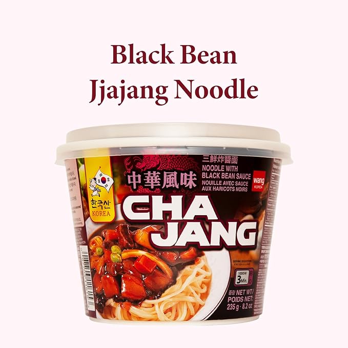 Wang Jjajangmyeon Black Bean Noodles Instant Bowl – Sweet Savory Black Bean Sauce Thick Chewy Noodles Microwave Meal Ready in 3 Minutes Pack of 1