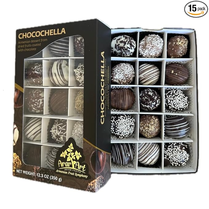 CHOCOCHELLA (12.3oz) – Premium Armenian Gourmet Delights | Walnuts &amp Dried Fruits Coated in Dark White &amp Milk Chocolate | 100% Natural No Added Sugar | Handcrafted Gift Box | Healthy &amp D
