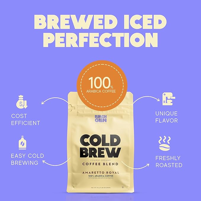 Birch Glen Roasters Cold Brew Coffee | Flavored Coarse Ground Coffee | Medium Roast | Artisanal Roasting | 100% Arabica |1 LB Bag | German Chocolate Cake