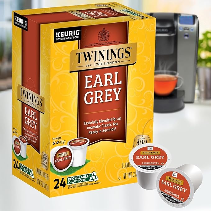 Twinings Earl Grey Black Tea K-Cup Pods for Keurig 24 Count (Pack of 2) 48 Total Flavoured with Citrus and Bergamot Caffeinated Enjoy Hot or Iced