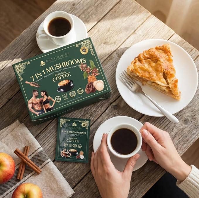 7 in 1 Mushrooms Gourmet Coffee | Non-GMO Gluten-Free Nut-Free Vegan (15-Sachets 0.64 oz Each)