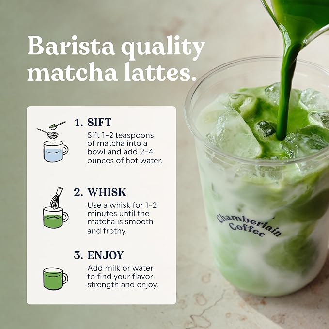 Chamberlain Coffee Ceremonial Matcha Green Tea Powder - First Harvest - Japanese Green Tea + Original Grade Matcha - Hot or Iced - Organic Vegan &amp Gluten-Free Matcha Powder - (30g / 1.06 oz)
