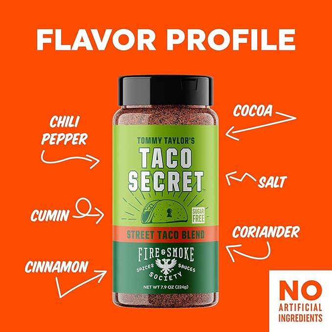 Fire &amp Smoke Society Taco Secret Taco Seasoning Mix | XL Bottles | Fajita Seasoning Mix Carnitas Meat Mexican Spice Blend | 9.2 oz (2-Pack)