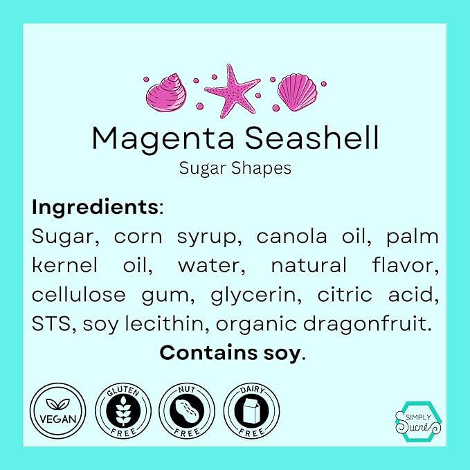 15 Dye Free Seashell Edible Cake Decorations Vegan Gluten-Free Edible Cake Toppers for Cupcakes Cookies &amp Desserts by Simply Sucré (30 Pieces (Bulk Box) Magenta)