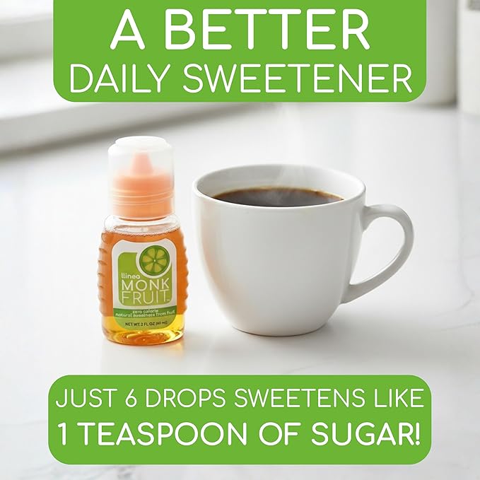 llinea Monk Fruit - 100% Monk Fruit Sweetens Coffee Tea Smoothie &amp More Zero-Calorie Zero-Carbs Gluten-Free Non-GMO No Erythritol Approx. 400 Servings - 2 Fl Ounces per Bottle 2 Pack