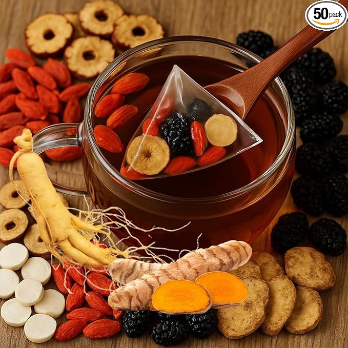 30bags Turmeric Kidney Tea Formula Ginseng Eight Treasures Turmeric Kidney Tea Formula Nnatural Ingredients Chinese Herbs for Men &amp Women (30bags)