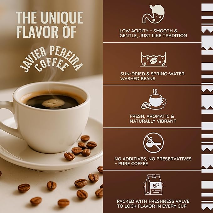 Javier Pereira Coffee - Sweet Boost Colombian Specialty Coffee – Medium Roast – 100% Arabica – Certified Café de Colombia – Sweet Fruity Notes – Ground - 17.6 Oz