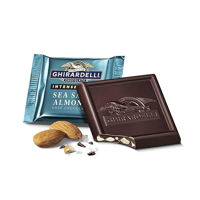 GHIRARDELLI INTENSE DARK Sea Salt Almond Dark Chocolate SQUARES Case Pack (540 ct) Premium Dark Chocolate with Roasted Almonds and Sea Salt