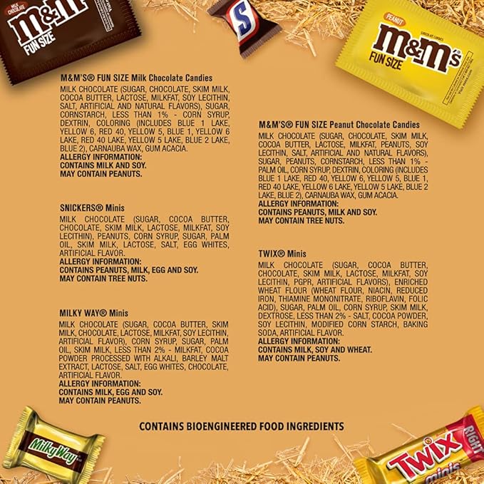 M&ampM'S Milk Chocolate M&ampM'S Peanut SNICKERS Chocolate Candy TWIX Caramel Cookie Bar &amp MILKY WAY Caramel Milk Chocolate Bulk Halloween Candy Assortment 53.26oz (135 Pieces)