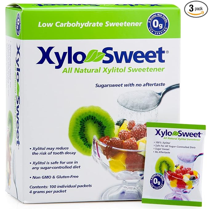 Xlear XyloSweet Plant Sourced Xylitol Sweetener - Pure Natural Sugar Substitute Granules Non-GMO Gluten-Free 100 Packets (Pack of 3)