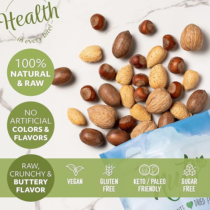 NUTS U.S. – Mixed Nuts In Shell (Almonds Walnuts Hazelnuts Pecans) | No Added Colors and No Artificial Flavors | Fresh Buttery Taste and Raw |Packed In Resealable Bags (6 LBS)