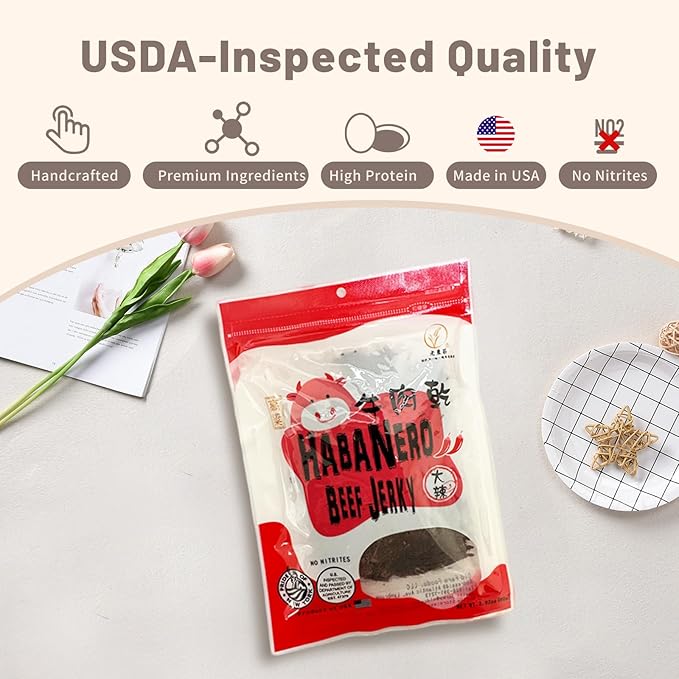 Old Cottage Beef Jerky - Authentic Taiwanese Recipe -Taiwanese Snacks - Dried Jerky Protein Snack | Beef Jerky Asian Snacks 2.82oz Pack of 3 Made in The USA (Pack of 3 Habanero)