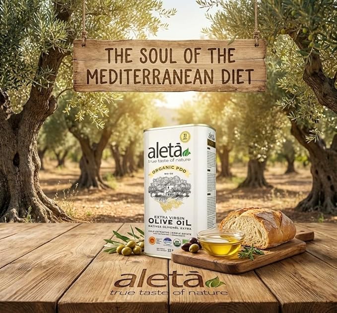 Aleta Single Estate Organic Extra Virgin Olive Oil Greek EVOO Unfiltered and Unrefined Rich in Polyphenol Kosher 33.8 oz (1 LT) Pack of 3