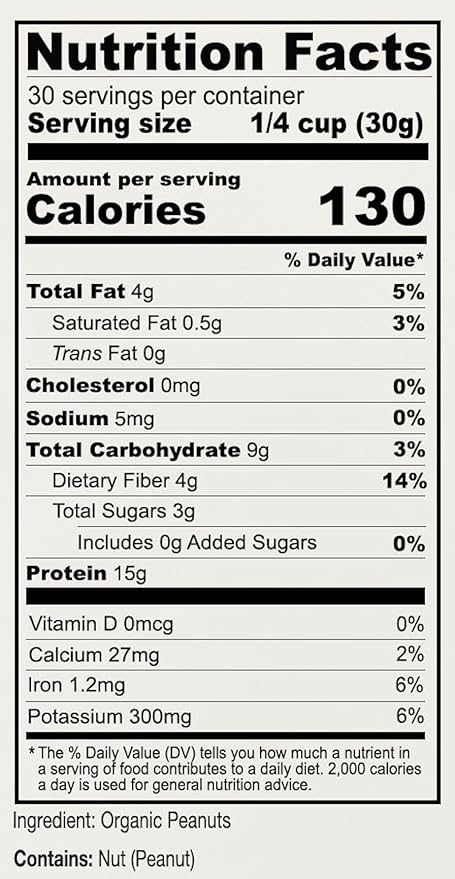 Anthony's Organic Peanut Flour Defatted 2 lb Light Roast 12% Fat Verified Gluten Free