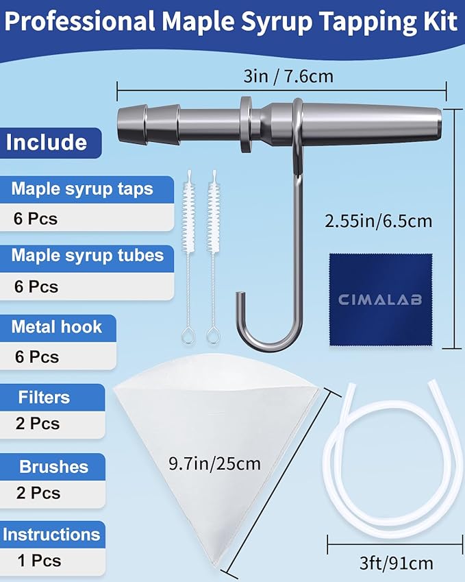 CIMALAB Maple Syrup Tapping Kit 6 Set Maple Tree Tapping Kit 6 Stainless Steel Maple Syrup Taps 6 Maple Syrup Tube &amp 2 Maple Sap Filters Metal Maple Syrup Spiles for Maple Syrup Making Supplie
