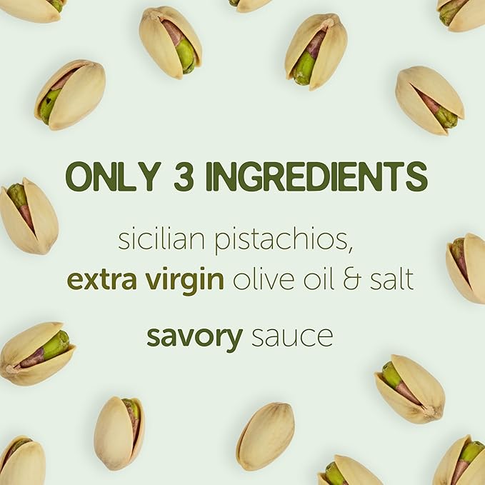 Authentic Italian Imported Pistachio Pesto Savory Sauce - Only 3 Ingredients - Creamy Gourmet Spread for Pasta - Sicilian Pistachios &amp Extra Virgin Olive Oil - 6.35oz Jar