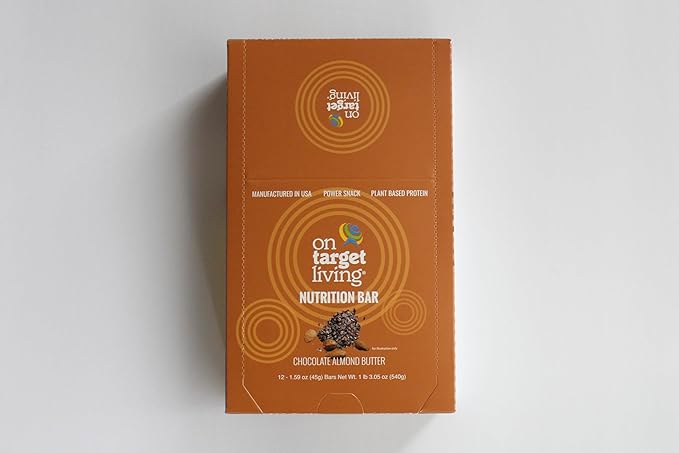 On Target Living Chocolate Almond Butter Nutrition Bar - Healthy Snack with Almonds Dates Honey Dark Chocolate and Superfoods - 12-Pack