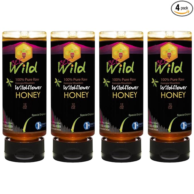 Bee Wild 100% Pure Raw Organic Unfiltered Honey - Wildflower 12 ounce Pack of 4