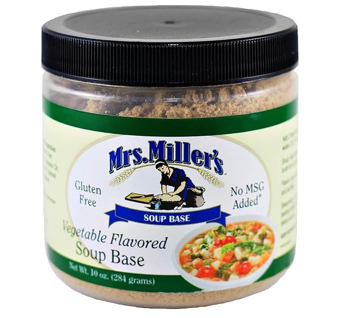 AmishTastes Mrs. Miller's Soup Base 64 Oz. Variety Box- Beef Low Sodium Chicken Chicken Vegetable French Onion and Ham Flavors
