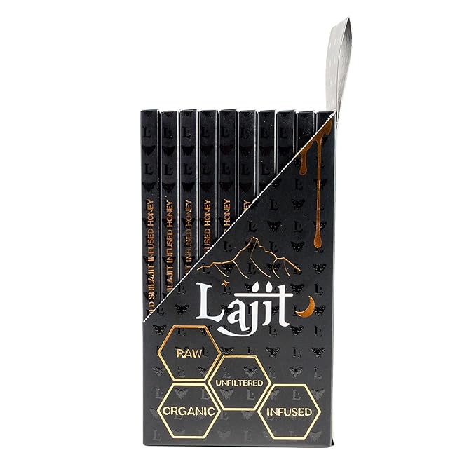 Lajit Himalayan Pure Shilajit Resin Organic Honey Sticks | Fulvic Acid Trace Minerals For Men &amp Women | 100 Single-Serve Sticks | Energy Booster Immune Support &amp Stamina