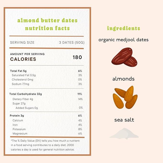 Realsy Stuffed Medjool Dates Organic Dates with No Sugar Added Gluten-Free Vegan All Natural Healthy Snack Single Wrapped (40 ct) (Almond Butter)