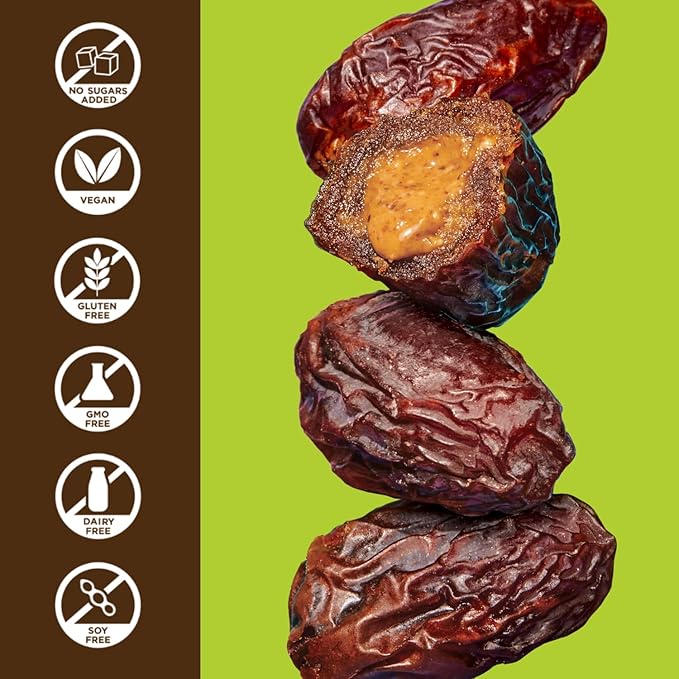 Realsy Stuffed Medjool Dates Organic Dates with No Sugar Added Gluten-Free Vegan All Natural Healthy Snack Single Wrapped (40 ct) (Almond Butter)