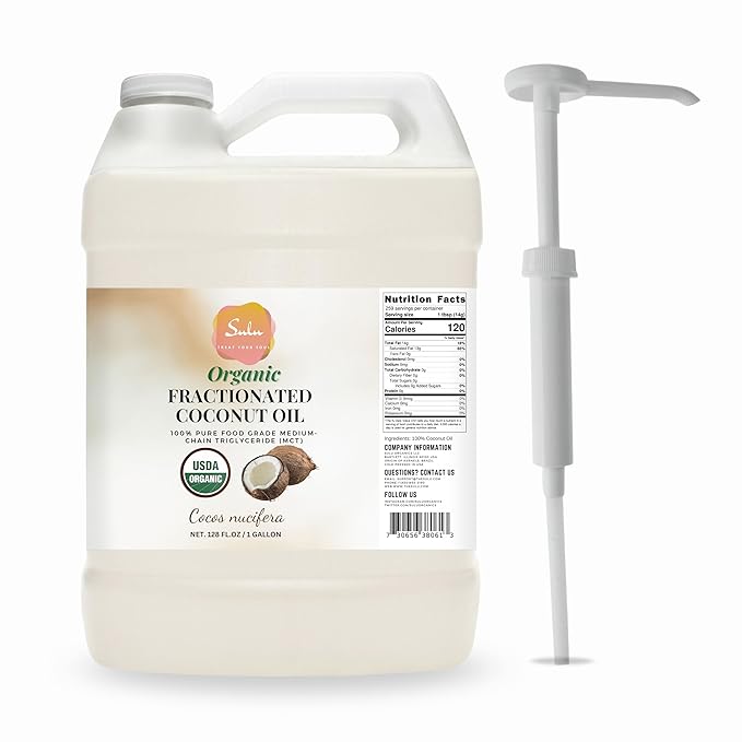 100% Pure Organic Fractionated Coconut Oil MCT-Food Grade-Keto Paleo Kosher Vegan -1 gallon-128 fl.oz