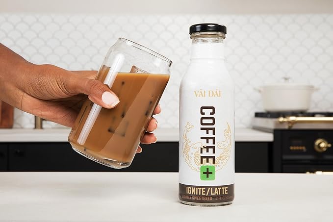 Vai Dai Coffee Latte 4-pack 12 Fl Oz - Lightly Sweetened Ready-to-Drink Functional Adaptogens &amp Nootropics for Energy Focus &amp Mental Clarity with Lion’s Mane Ashwagandha Mushrooms &amp
