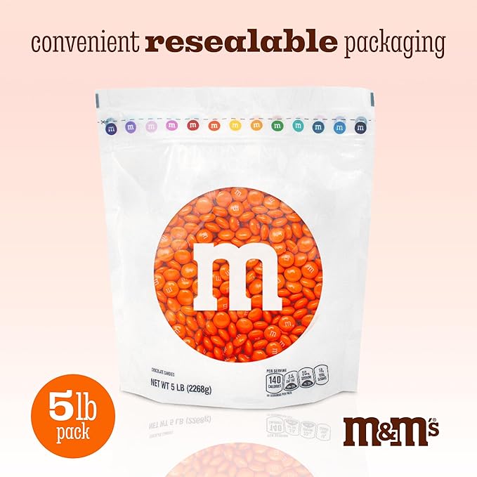 M&ampM’S WORLD Orange Milk Chocolate Candy 5lbs of M&ampM'S in Resealable Pack for Candy Bars Halloween Trick or Treat Favors Birthday Parties Dessert Tables &amp DIY Party Favors