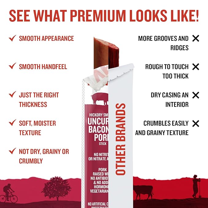 Vermont Smoke &amp Cure - Hickory Smoked Uncured Bacon Pork Sticks - Meat Protein Snack - Portable Healthier Meat Snack for Adults &amp Kids - 1oz Protein Snack - 24 Count