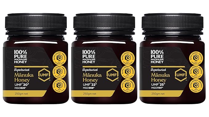 100% Pure New Zealand Manuka Honey UMF 20+ 22+ and 25+ Ultra High Grade Bundle 3 x 8.8 Oz