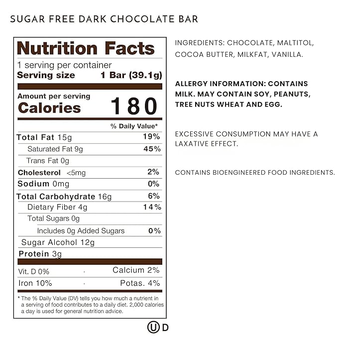 Ethel M Chocolates Premium Sugar Free Dark Chocolate Bars Individually Wrapped Chocolate Candy Bars for Gifting Holidays &amp Everyday Indulgence (24 Pieces)