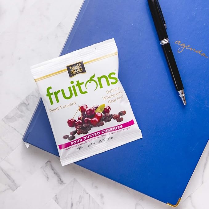 Traina Home Grown Fruitons Sun Dried Cherries Dusted With Sour Sugar - Non-GMO Gluten Free .75 oz bags (Pack of 18)