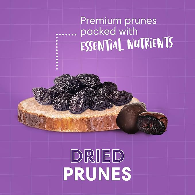 DORREL - Belgian Dark Chocolate Covered Dried Prunes High Energy Vegan Choco Snack Delicious Kosher &amp Non-GMO Pack of 3 Dark Chocolate Fruit Bites 8.8 oz / 250 g Ea