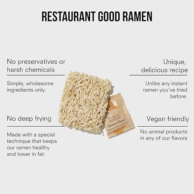 Public Goods Ramen Noodles | Brothless Vegan &amp Vegetarian Instant Ramen | Healthy High Protein Asian Noodle | Preservative Free | No Added MSG | Sesame Paste (10 Pack)