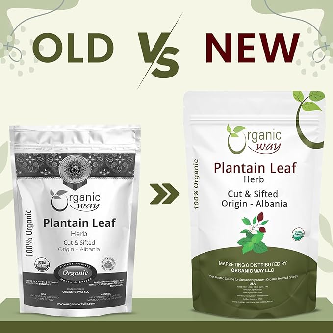 Organic Way Plantain Leaf Cut and Sifted - Herbal Tea | European Wild-Harvest | Organic &amp Kosher Certified | Non GMO &amp USDA Certified - Origin Albania (16 Ounce Pack)