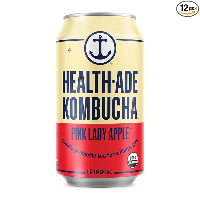 Health-Ade Pink Lady Apple® Kombucha Organic Drink 12-Pack (11.5 Fl Oz Cans) - Fermented Tea with Probiotics Non-GMO Vegan Gluten-Free