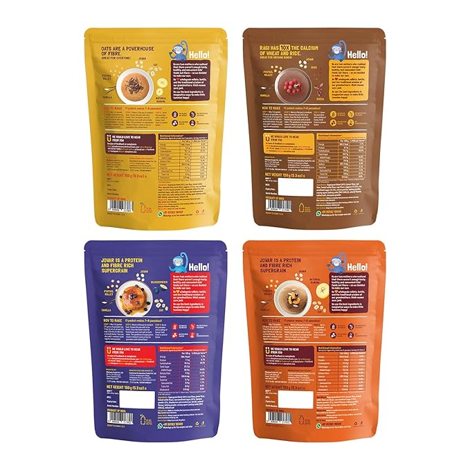 Slurrp Farm Millet Pancake Mix Combo | Banana Choco Chip Chocolate Blueberry &amp Classic | High Protein Breakfast for Kids &amp Adults | No Maida No Refined Sugar | 5.29 Oz (Pack of 4)