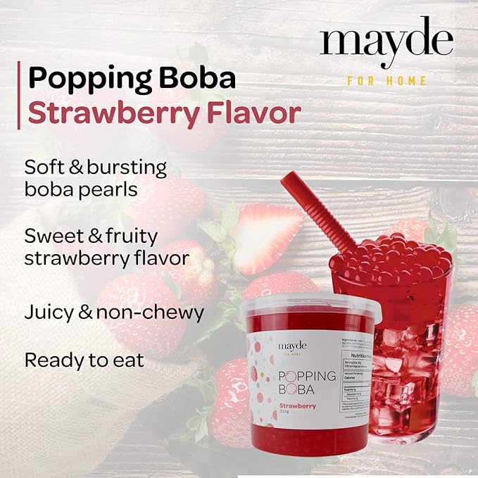 Mayde Popping Boba Pearls Strawberry Boba Popping Pearls Bursting Balls for Drinks Desserts &amp Breakfast Bowls Strawberry Flavor 7 Pounds